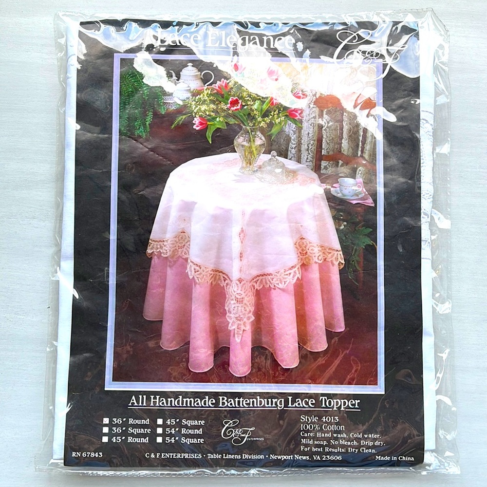 Lace Elegance All Handmade Battenberg Lace Topper Round 36” Cotton